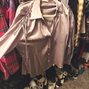 Vintage Prada 100% Silk Silk in Taupe, Size 44 or US Size 14